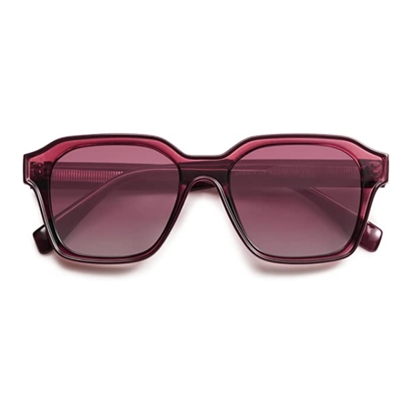 Red Square Sunglasses Retro Trendy UV400 Protection - Picture 2 of 4